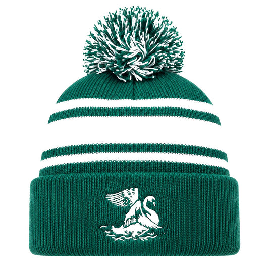 Leatherhead Swan Cuffed Knitted Pom Pom Beanie - GREEN/WHITE